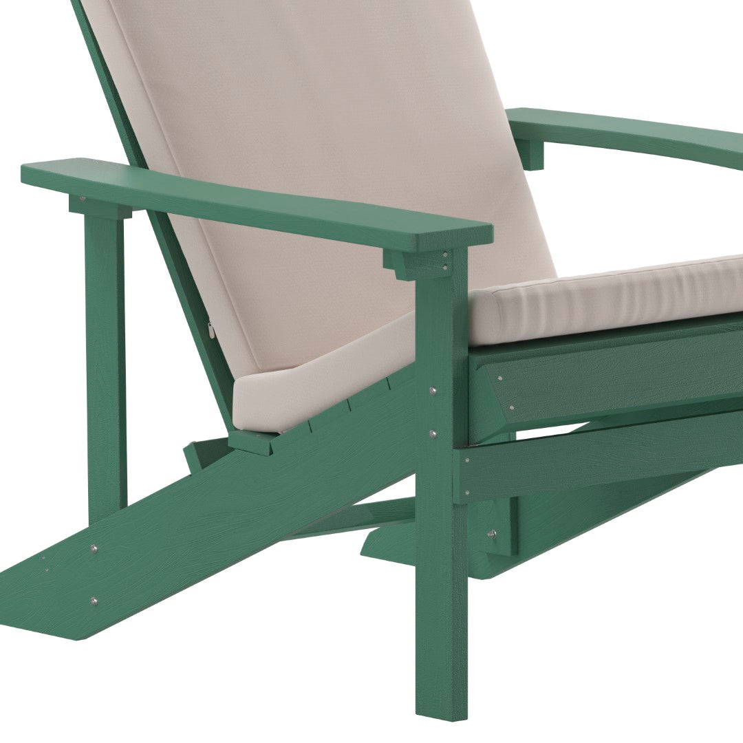 Commercial - Grade Outdoor Set of Two All - Weather Poly Resin Wood Adirondack Chairs Equipped with Cream - Colored Cushions Ideal for Decks, Porches, and Patios