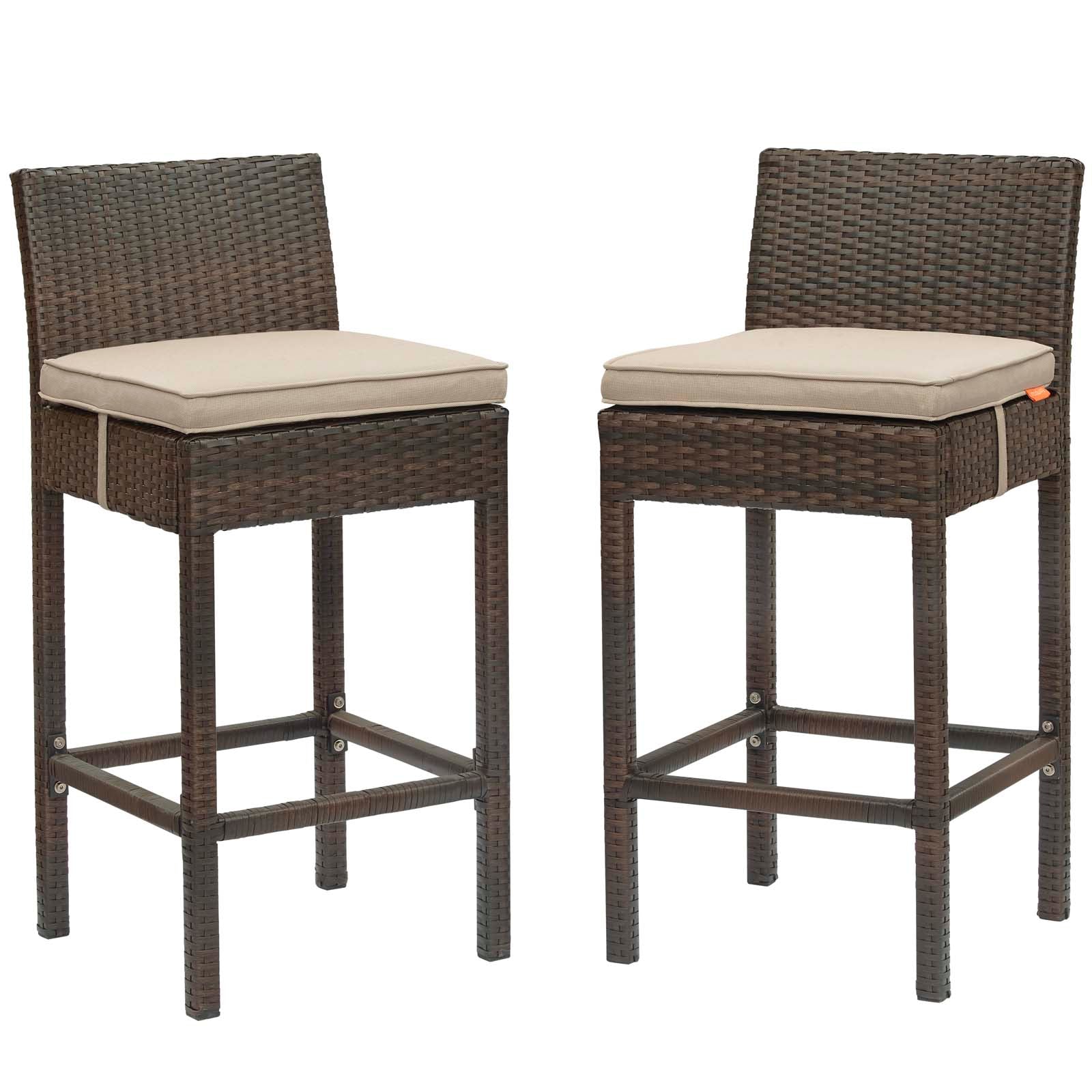 Conduit Outdoor Bar Stool Set of 2 - Stylish Wicker Rattan with Comfort Cushions for Patio Relaxation