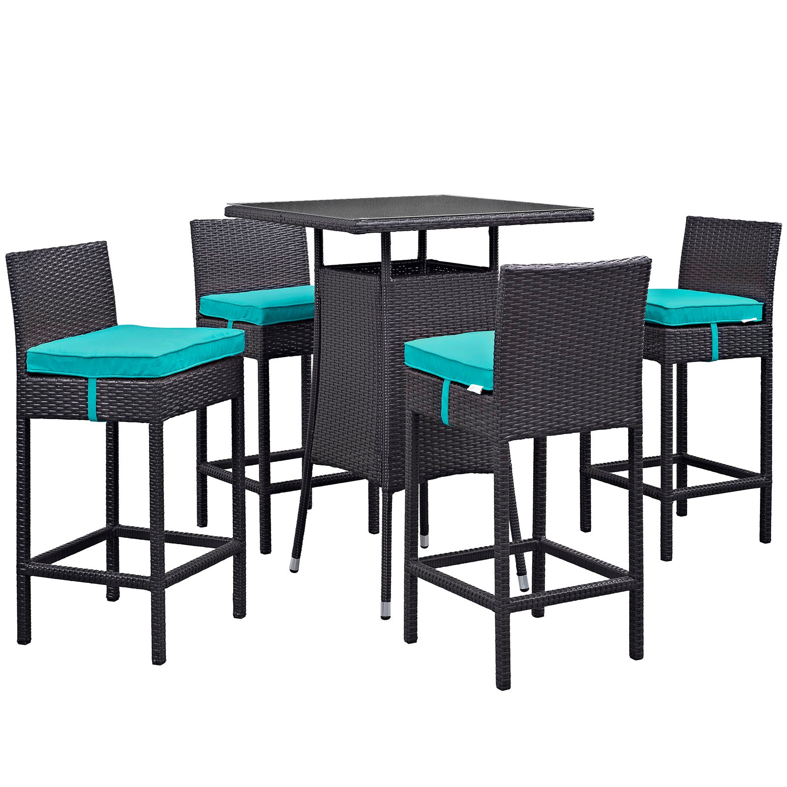 Convene 5-Piece Stylish Synthetic Rattan Weave Outdoor Patio Pub Set for Various Entertaining Occasions