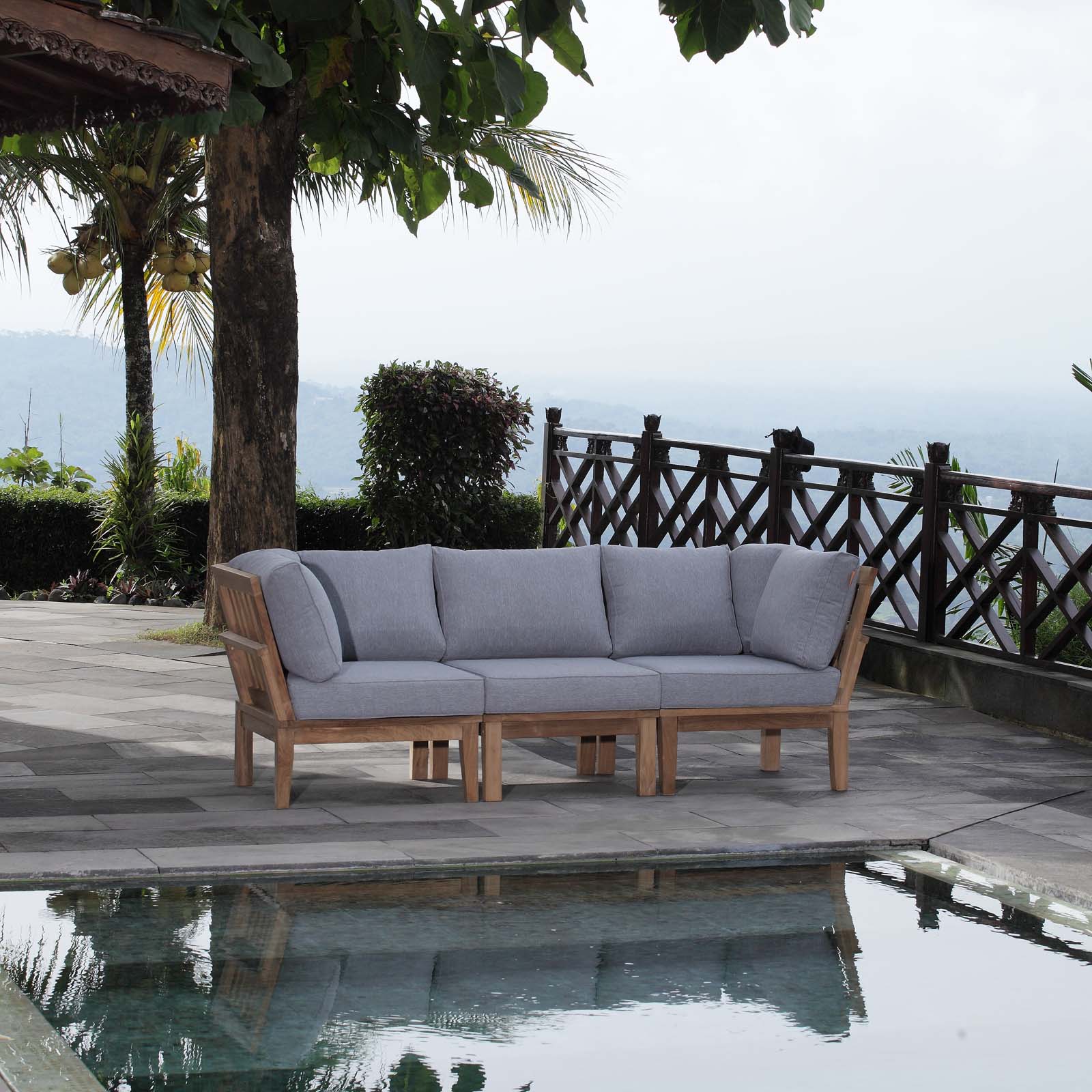 Marina Teak Wood Outdoor Patio Sofa Sectional Set - Sturdy and Weatherproof Design Ideal for Your Patio Relaxation