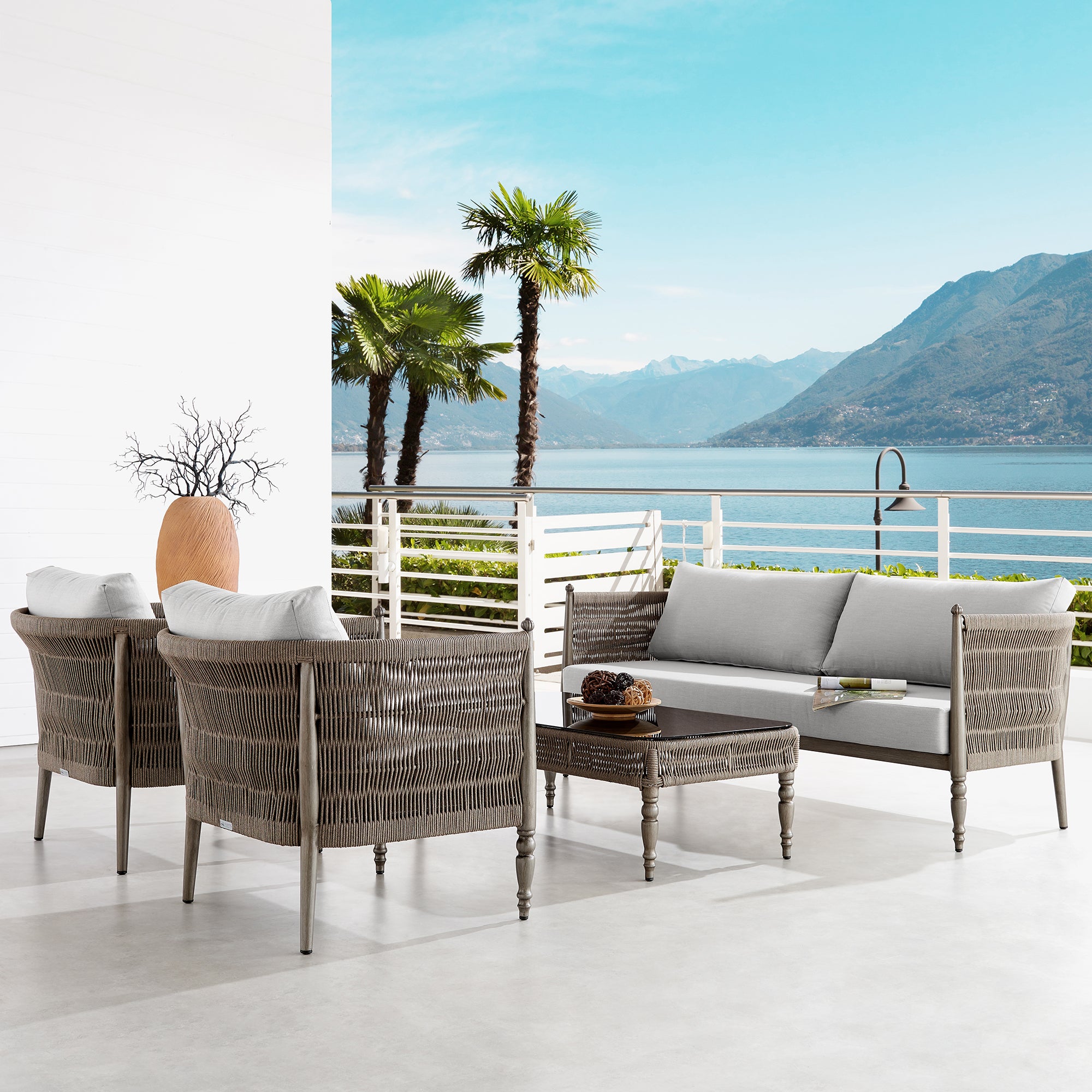 Safari 4-Piece Outdoor Conversation Set with Beige Cushions, Crafted from Wicker and Aluminum, Boasting UV-Resistant Comfort for Outdoor Relaxation