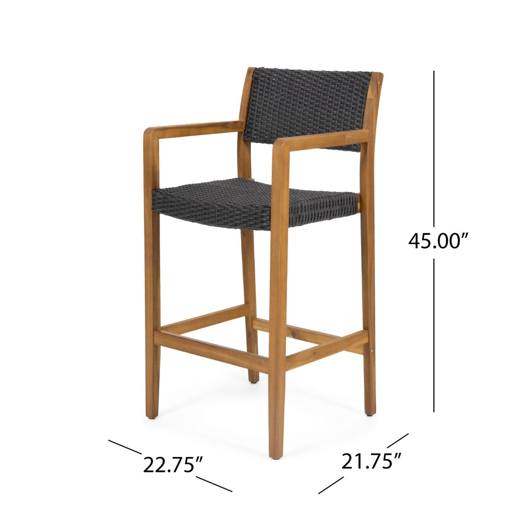 Christopher Knight Home® Genesee 2 - Piece Set of Premium Outdoor Acacia Wood Barstools with Wicker