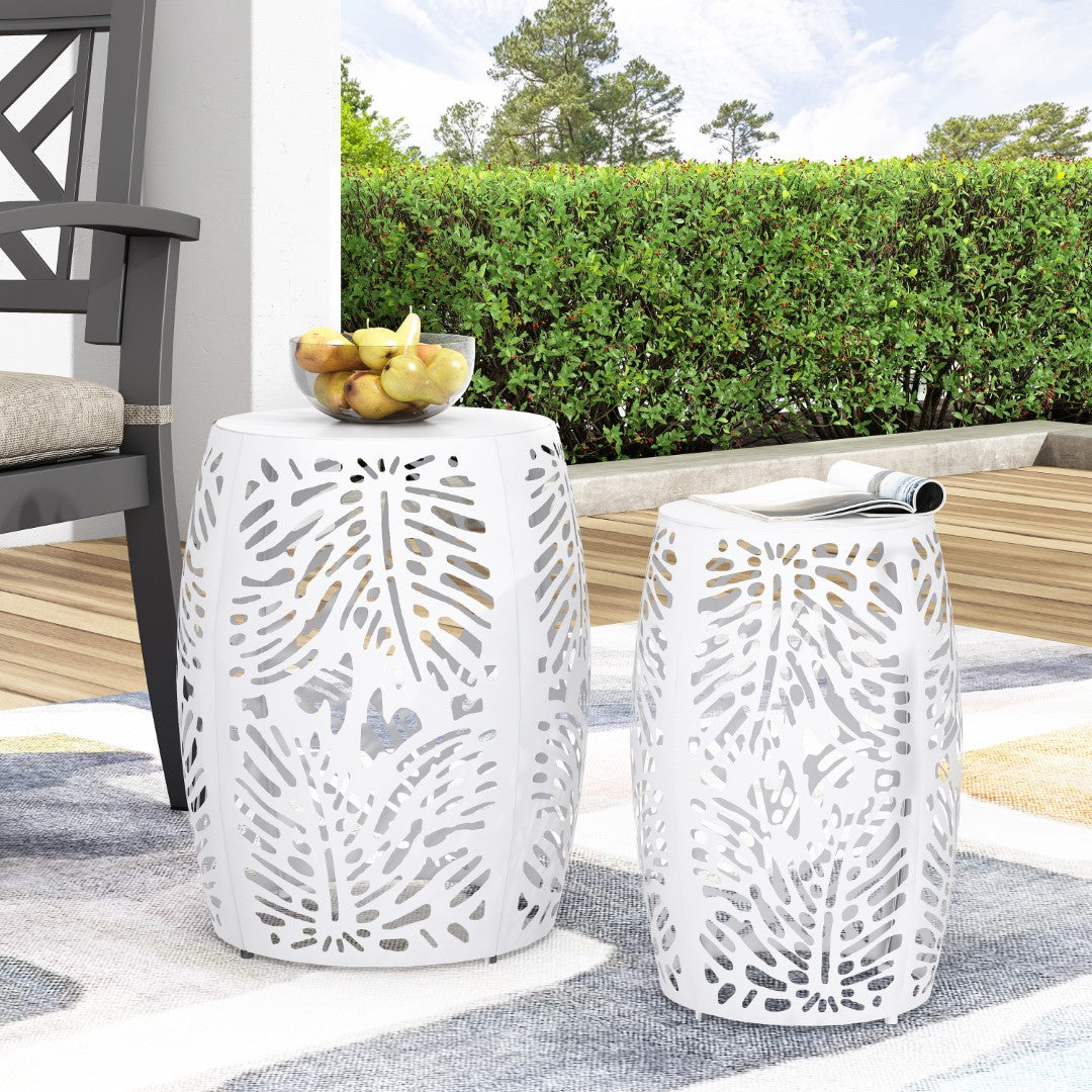 Christopher Knight Home® Satterlee Outdoor Metal Side Table Set of 2 - Stylish Barrel-Shaped Design
