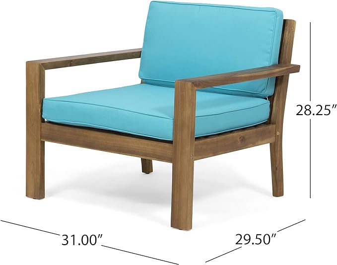 Christopher Knight Home® Santa Ana Club Chair Set of 2, Durable Acacia Wood, Wire-Brushed Finish, Water-Resistant Cushions