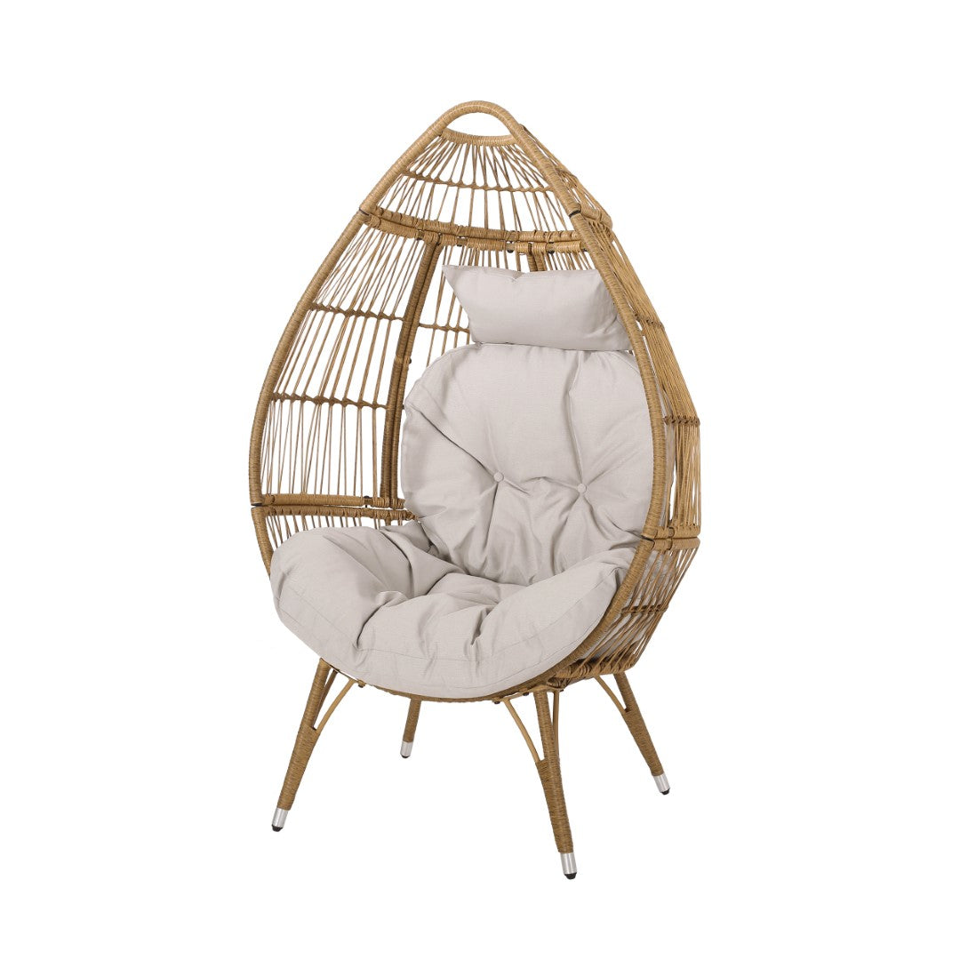Christopher Knight Home® Outdoor Teardrop-Shaped Wicker Chair with Water-Resistant Cushion for Cozy Relaxation