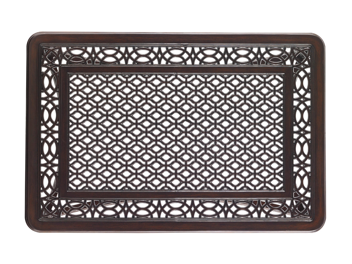 Tommy Bahama Premium Outdoor Elegant Rectangular Cocktail Table - 3235 - 945 with Custom - Made Cast Aluminum Design and Intricate Quatrefoil Pattern