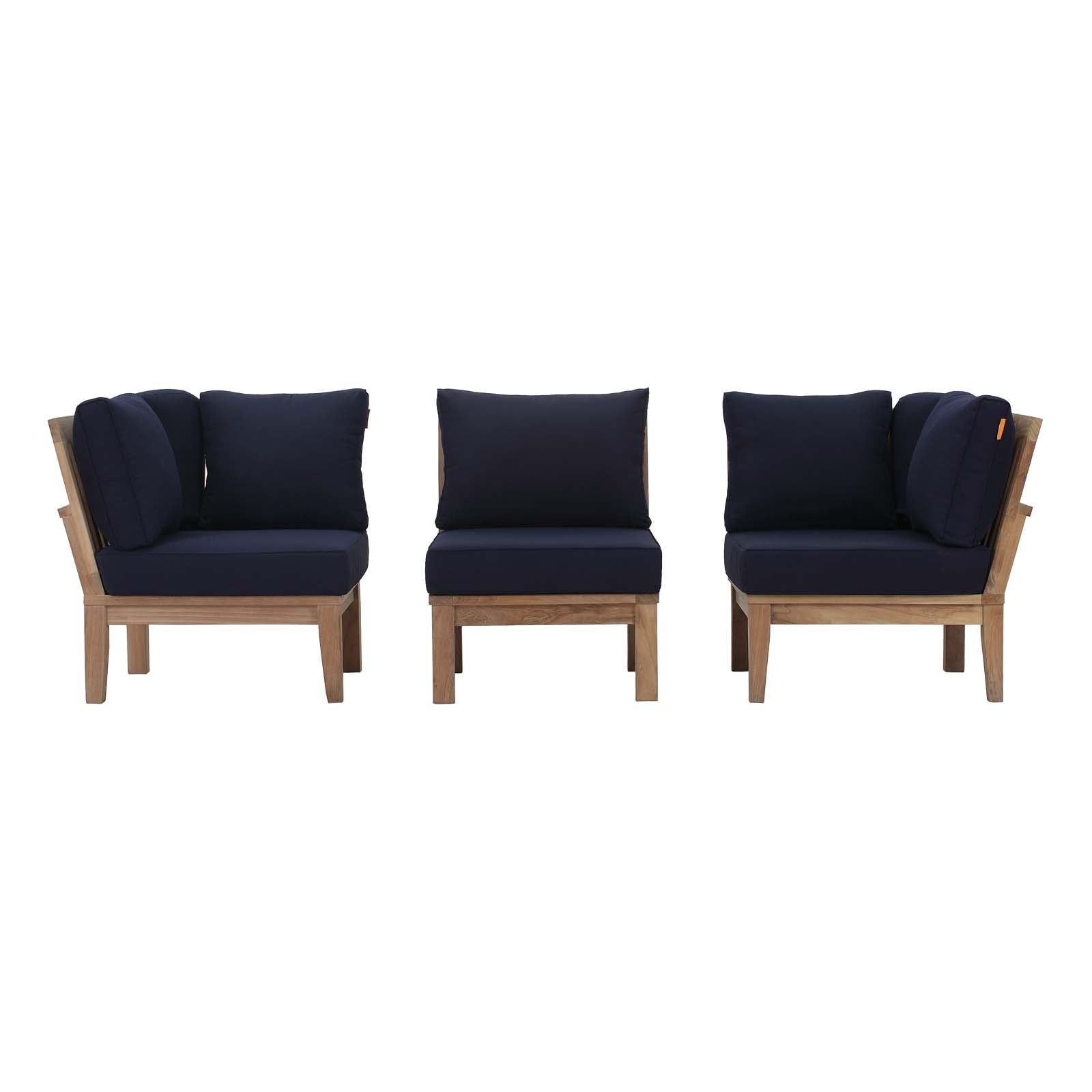 Marina Teak Wood Outdoor Patio Sofa Sectional Set - Sturdy and Weatherproof Design Ideal for Your Patio Relaxation