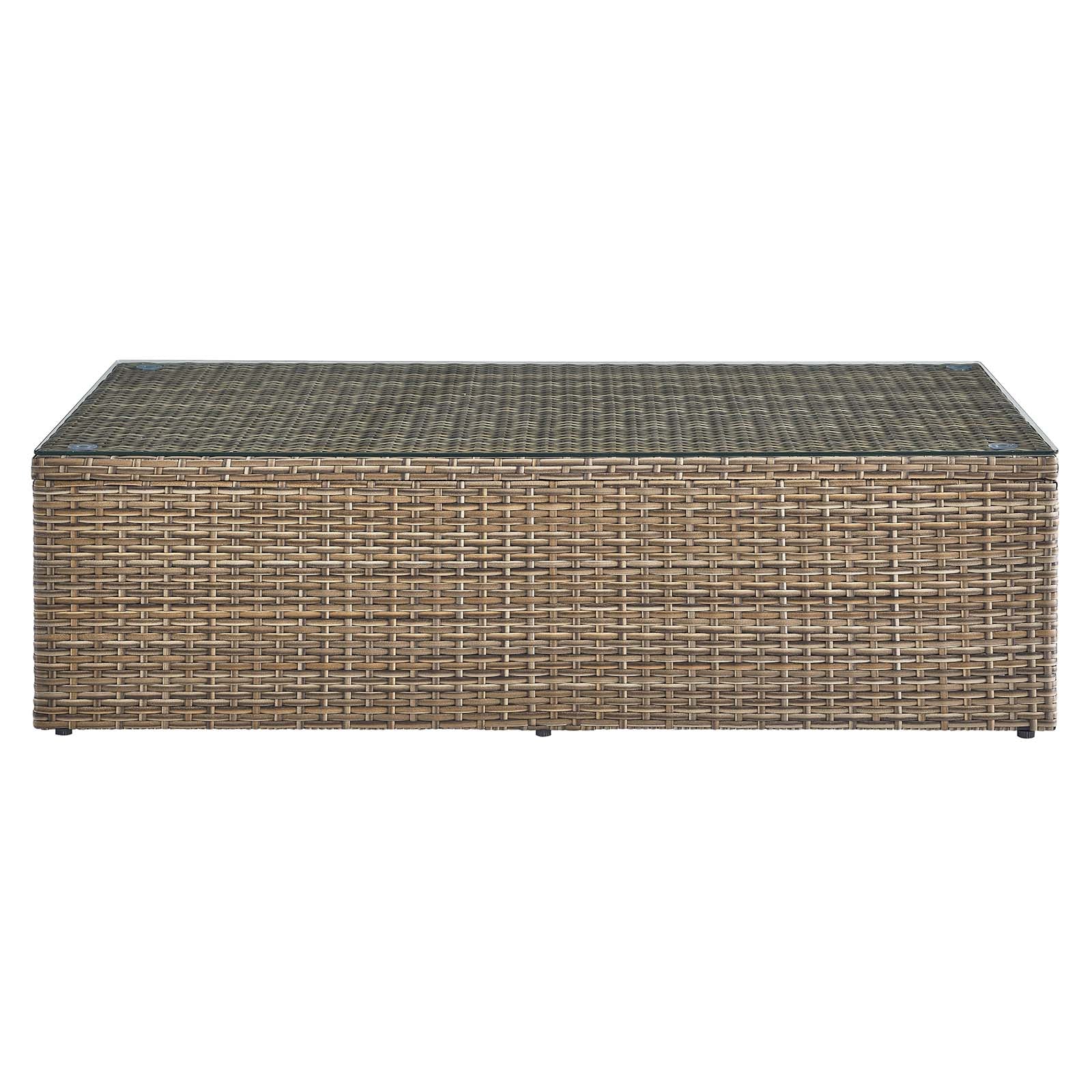Convene Outdoor Patio 4-Piece Furniture Set - Elegant Synthetic Rattan Weave Design, All-Weather Resistant Cushions and Tempered Glass Top Table for Outdoor Spaces