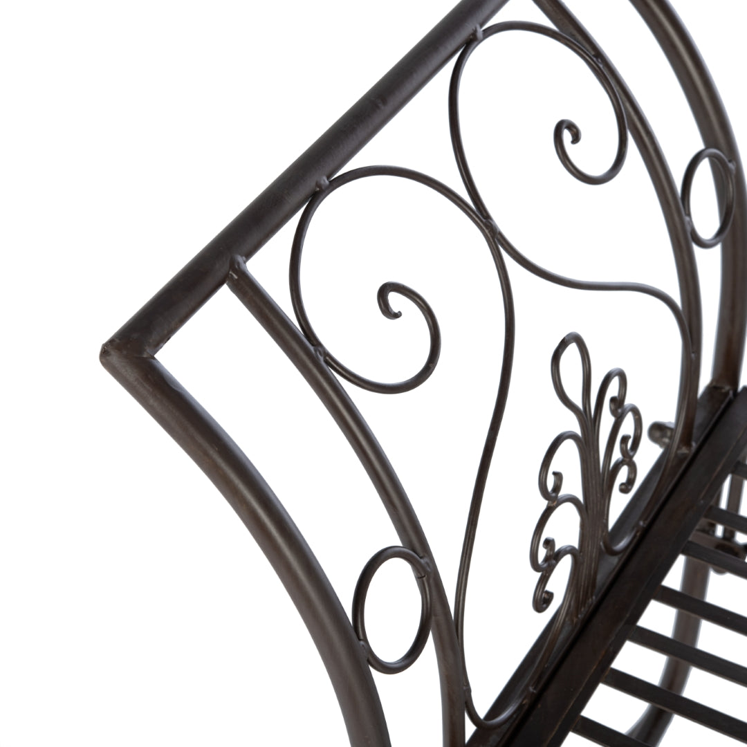 Adina Wrought Iron Outdoor Garden Bench with Victorian Elegance and Intricate Scrolls
