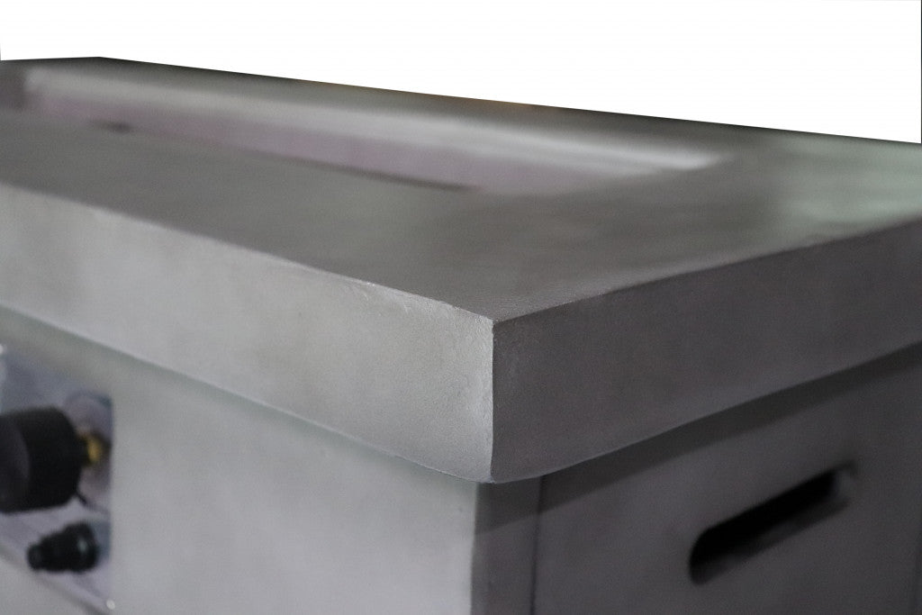 Stylish Rectangular Grey Cement Propane Gas Fire Pit with Lava Rocks & Control Panel