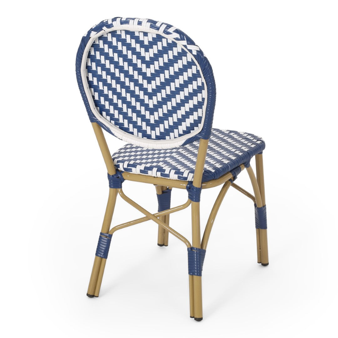 Christopher Knight Home® Picardy 2-Piece Outdoor Aluminum French Bistro Chairs in Navy, White & Bamboo Finish