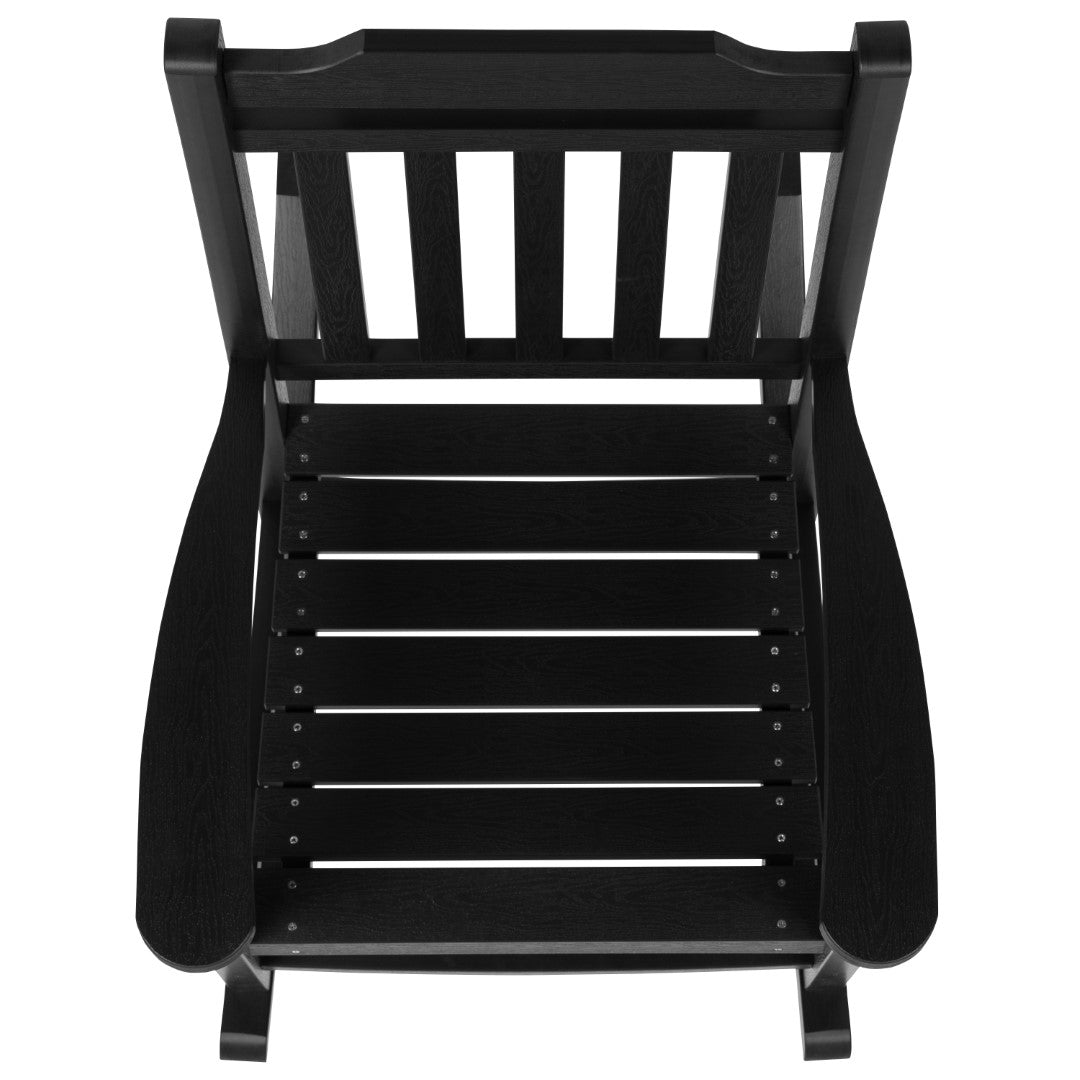 Premium Set of Two All-Weather UV-Resistant Poly Resin Rocking Chairs with an Adirondack Style Side Table for Indoor and Outdoor Use