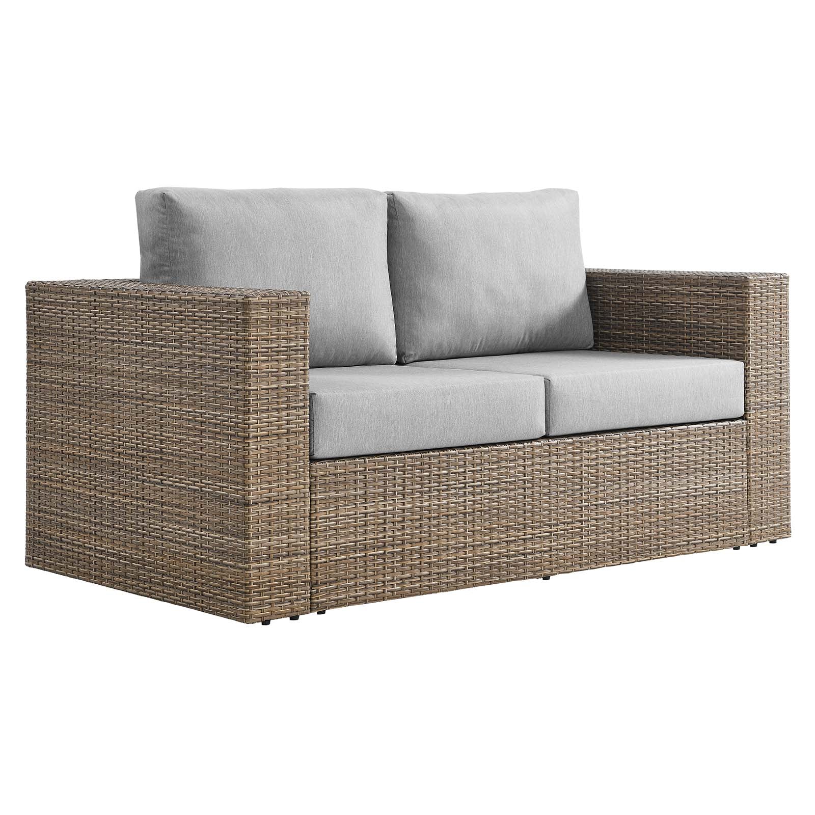 Convene Outdoor Patio 4-Piece Furniture Set - Elegant Synthetic Rattan Weave Design, All-Weather Resistant Cushions and Tempered Glass Top Table for Outdoor Spaces
