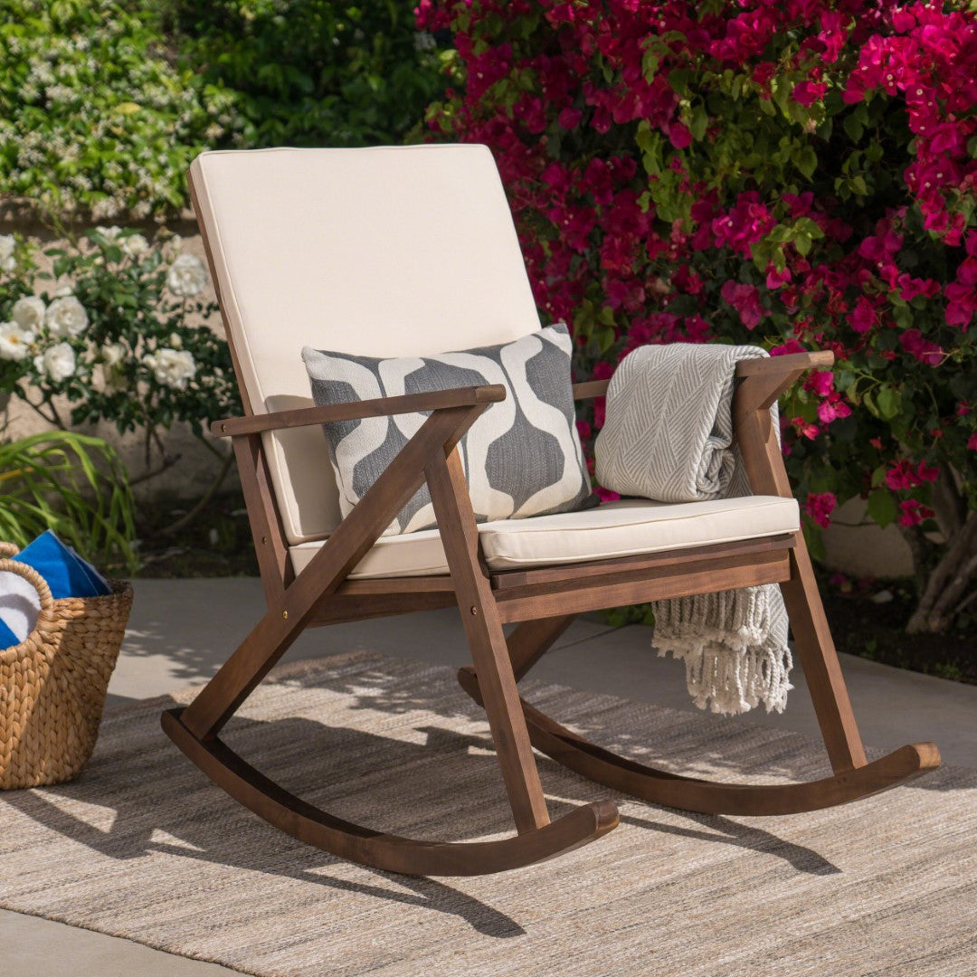 Christopher Knight Home® Gus Acacia Rocking Chair: Durable Wood & Cushion, Safe Swing, Classic Design