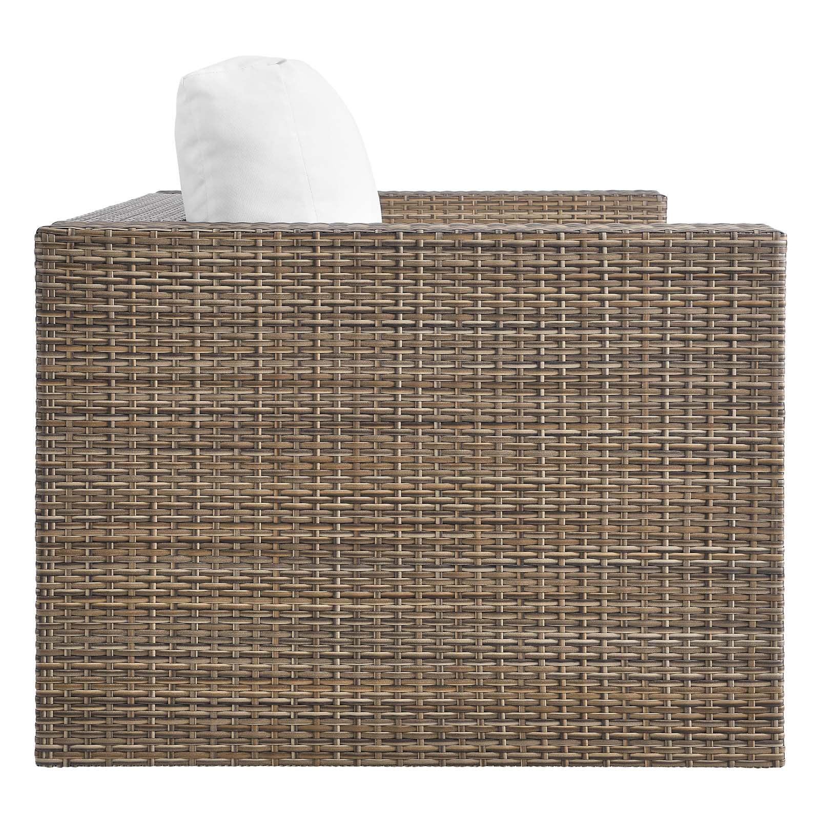 Convene Outdoor Patio 4-Piece Furniture Set - Elegant Synthetic Rattan Weave Design, All-Weather Resistant Cushions and Tempered Glass Top Table for Outdoor Spaces