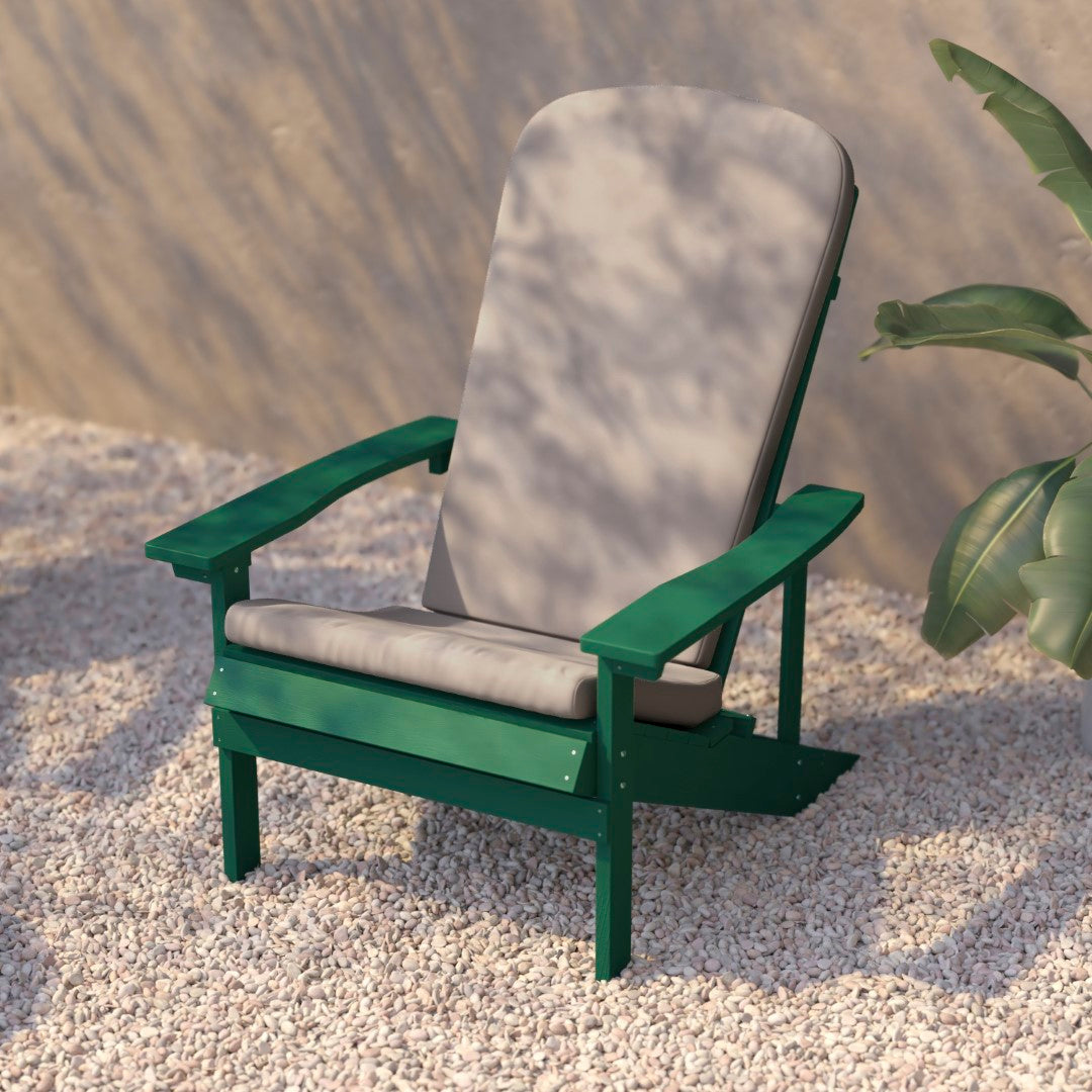 Commercial - Grade Outdoor Set of Two All - Weather Poly Resin Wood Adirondack Chairs Equipped with Cream - Colored Cushions Ideal for Decks, Porches, and Patios