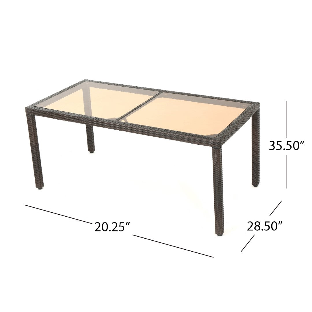 Christopher Knight Home® San Pico Outdoor Multibrown Wicker Rectangular Tempered Glass Top Dining Table for Backyard, Patio, and Garden Use