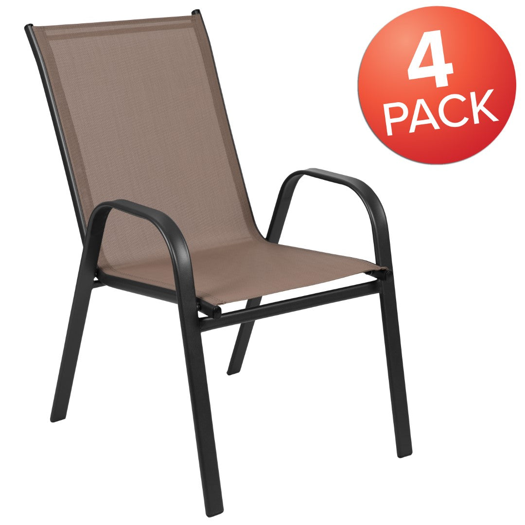Commercial-Grade Outdoor Stackable 4-Pack Patio Chairs with Flex Comfort Material and Sturdy Metal Frame