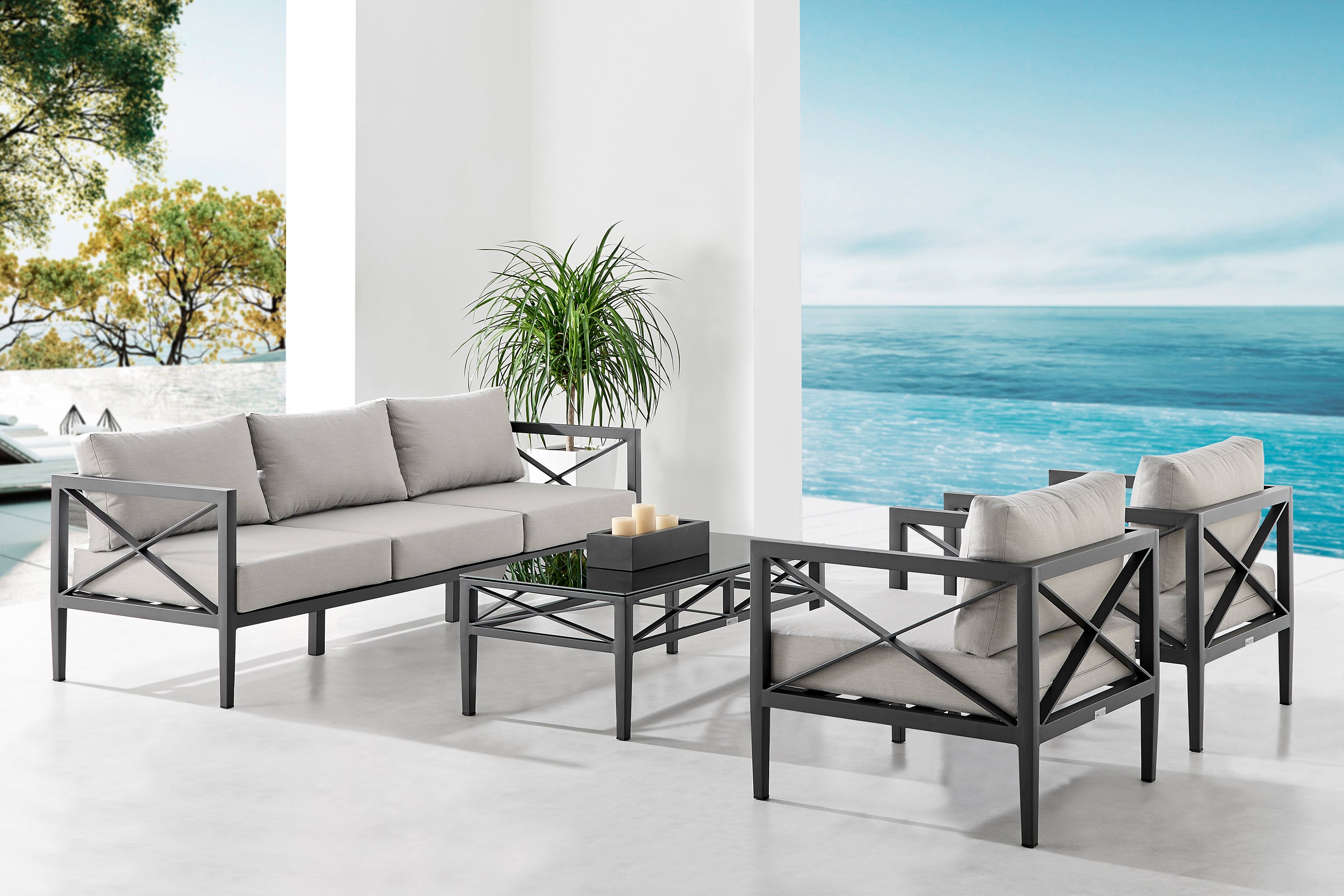 Sonoma 4-Piece Outdoor Conversation Set - Durable Aluminum Frame & Waterproof Comfort Cushions