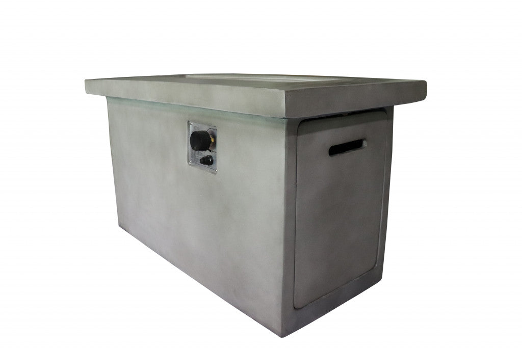 Stylish Rectangular Grey Cement Propane Gas Fire Pit with Lava Rocks & Control Panel