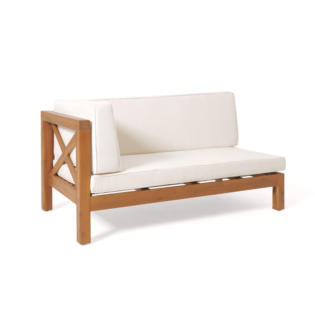 Christopher Knight Home® Brava X-Back Left Corner Bench for Indoor and Outdoor Use, Beige - Exuding Rustic Charm, Constructed with Durable Acacia Wood, Water-Resistant Cushions, Dimensions: 58.25 x 30.25