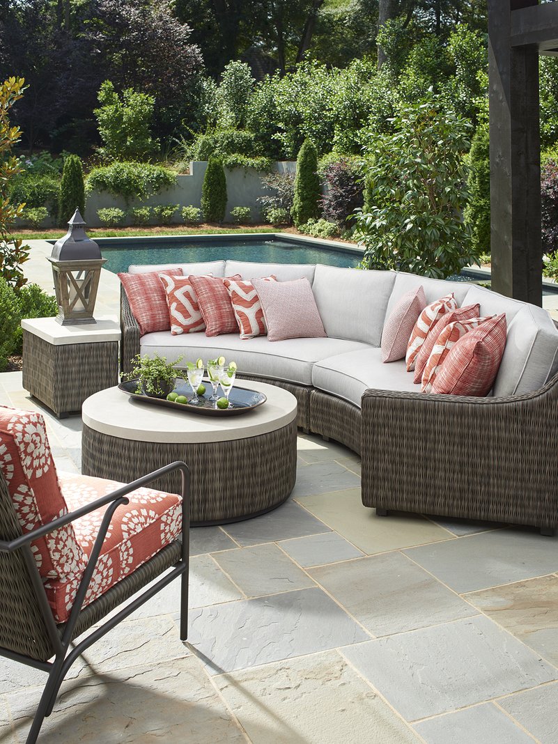 Tommy Bahama 3900 - 950 All - Weather Outdoor Accent Table with Wicker and Weatherstone Top