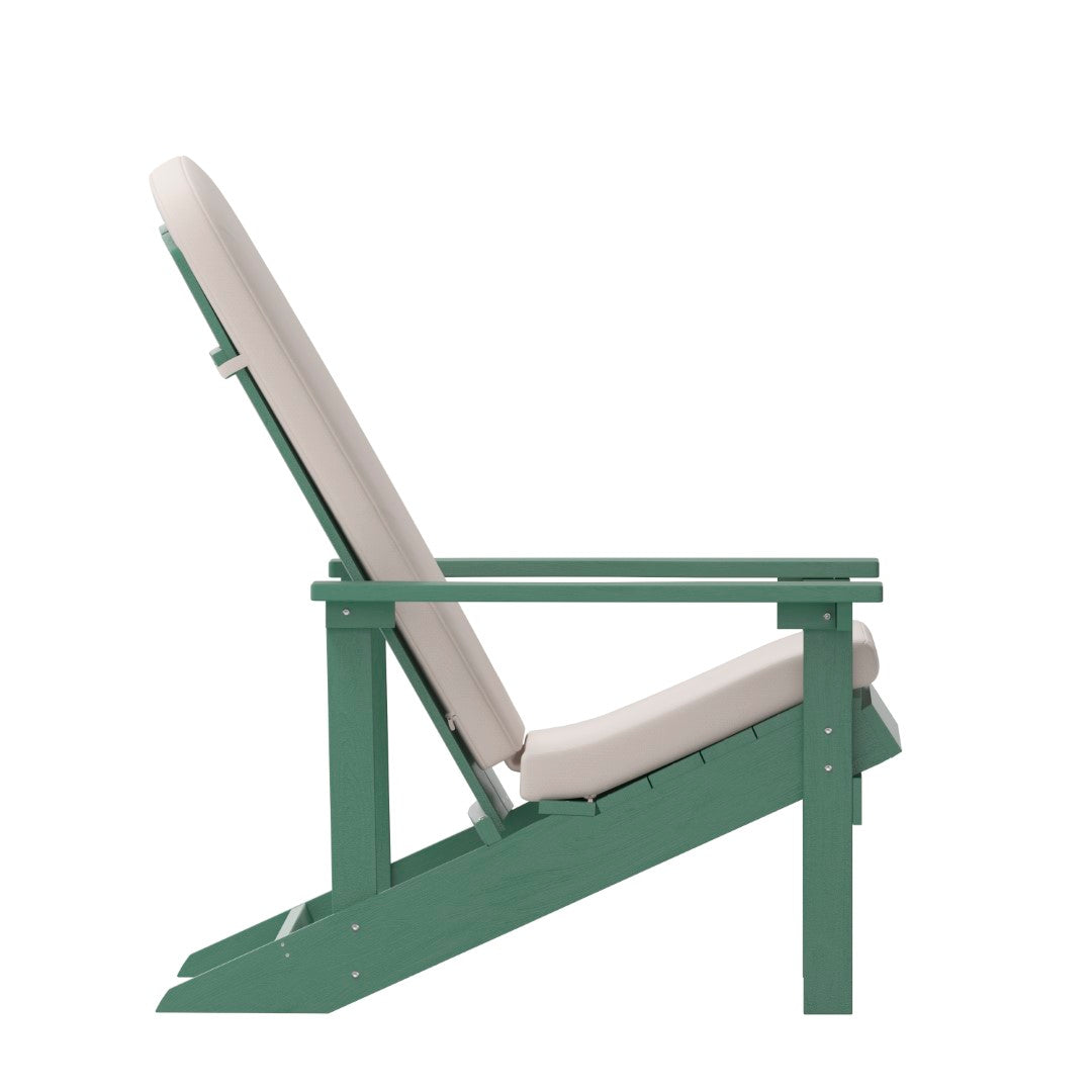Commercial - Grade Outdoor Set of Two All - Weather Poly Resin Wood Adirondack Chairs Equipped with Cream - Colored Cushions Ideal for Decks, Porches, and Patios