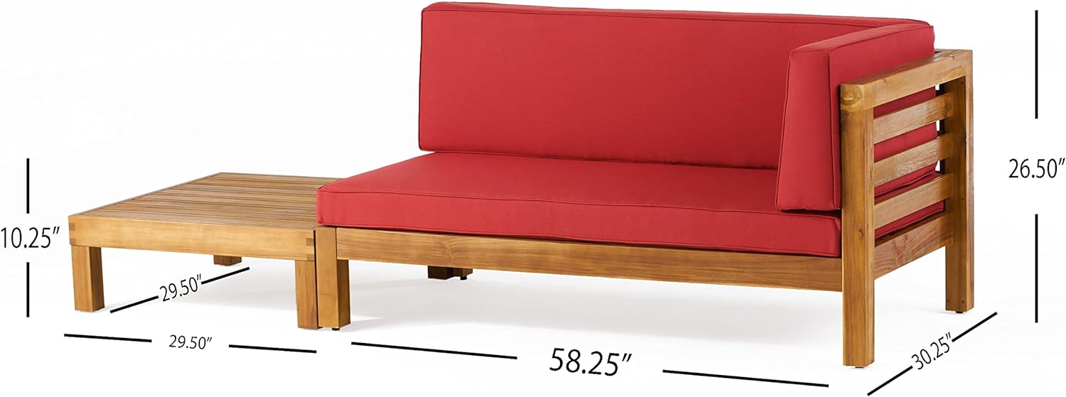 Christopher Knight Home® Oana Outdoor Red Corner Bench and Coffee Table Set Crafted from Acacia Wood with Water-Resistant Cushions