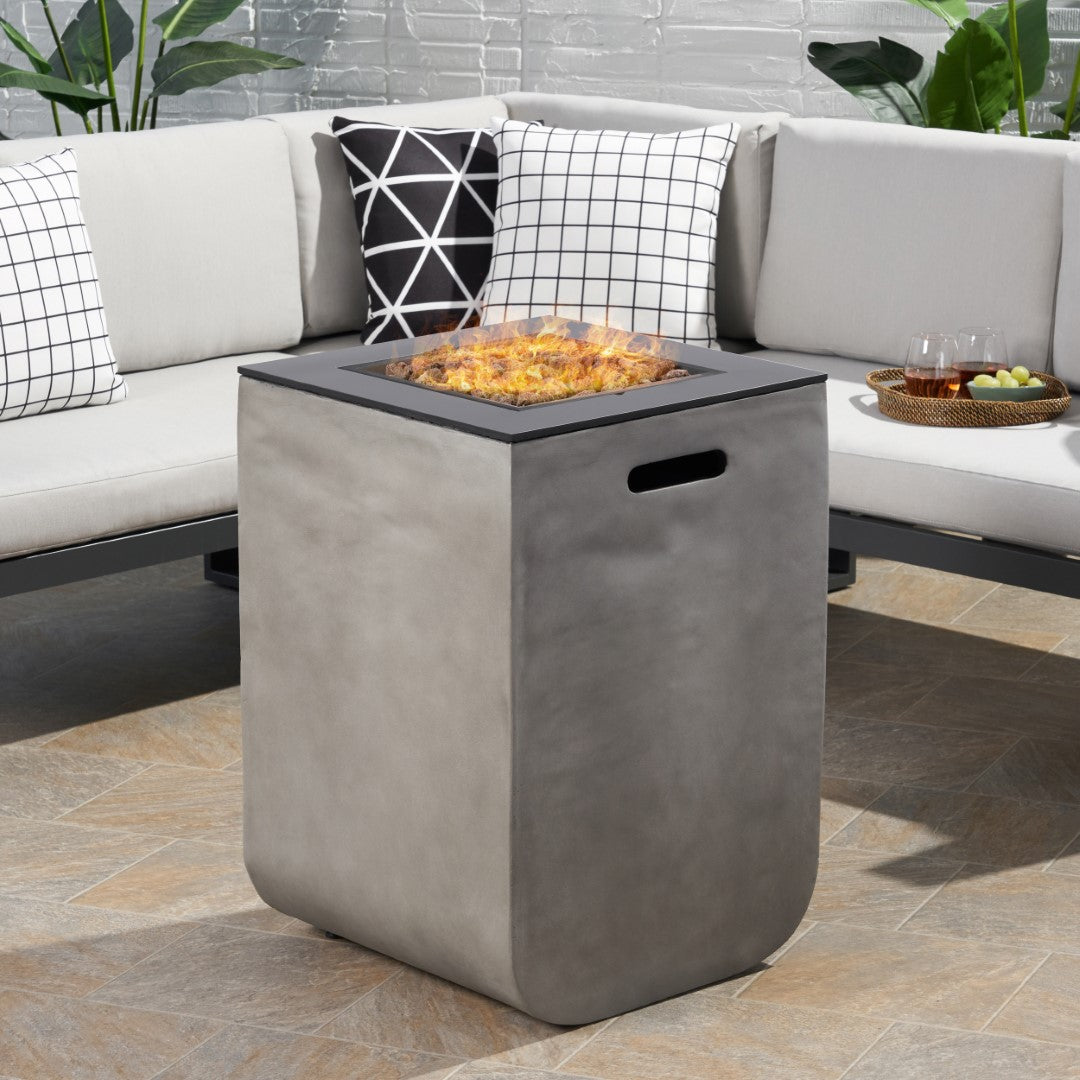 Christopher Knight Home® Adio 19.5-Inch Light Gray & Gloss Black Modern Outdoor Fire Column