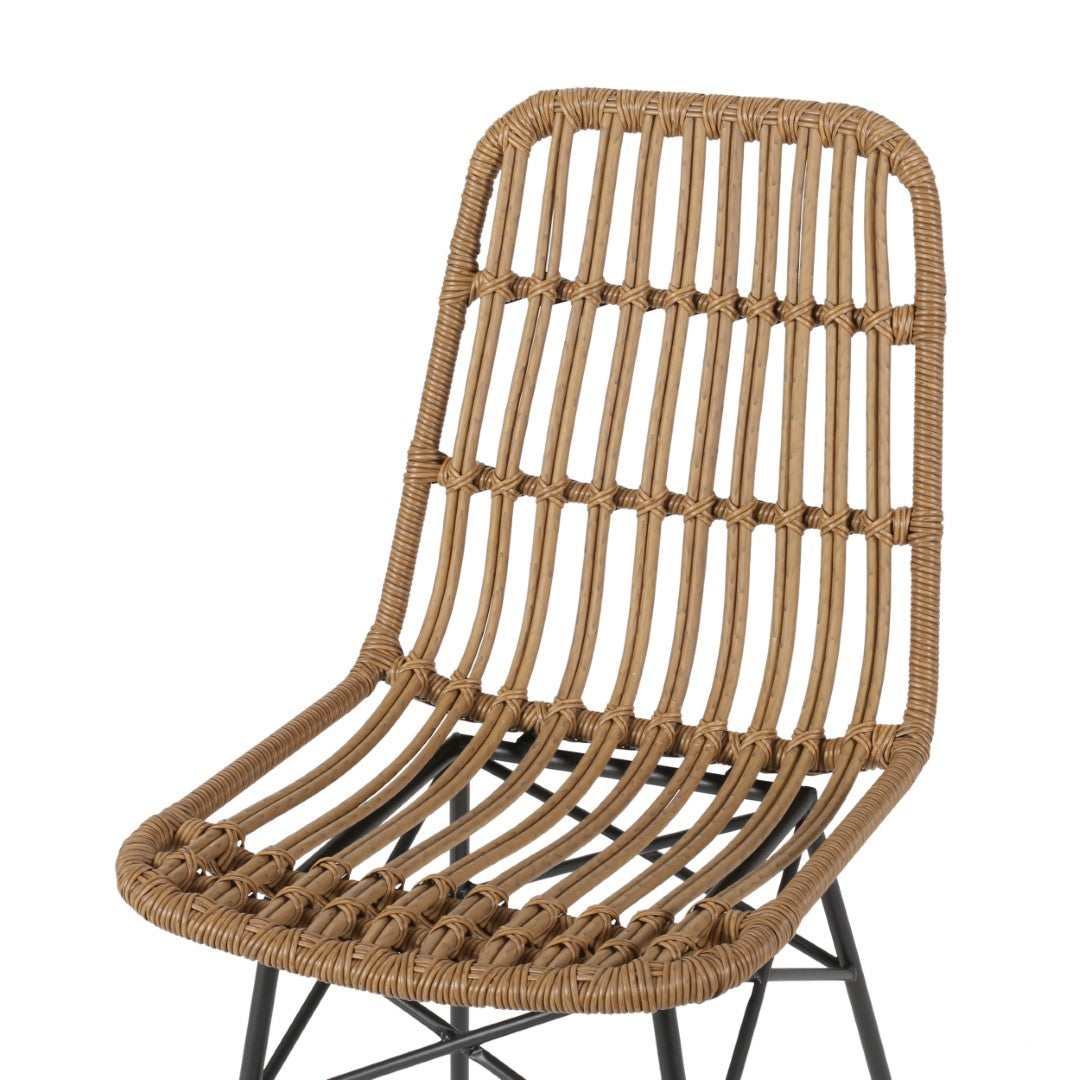 Christopher Knight Home® Set of 2 Modern Indoor Rattan and Iron Dining Chairs in Light Brown and Black