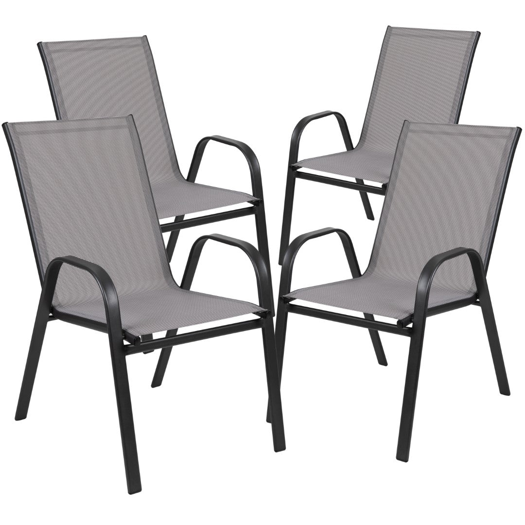Commercial-Grade Outdoor Stackable 4-Pack Patio Chairs with Flex Comfort Material and Sturdy Metal Frame