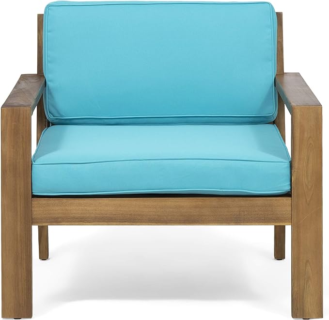 Christopher Knight Home® Santa Ana Club Chair Set of 2, Durable Acacia Wood, Wire-Brushed Finish, Water-Resistant Cushions