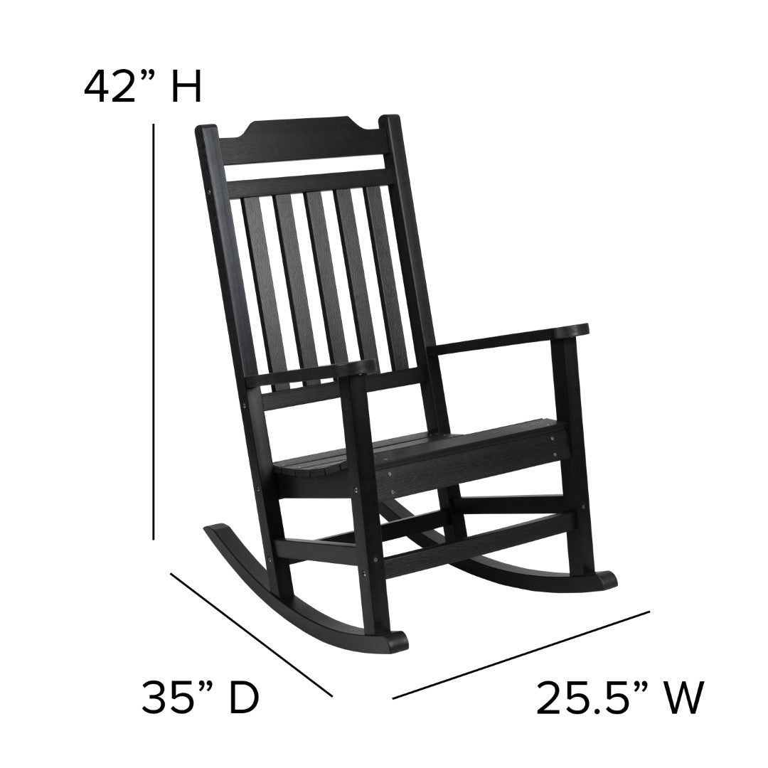 Premium Set of Two All-Weather UV-Resistant Poly Resin Rocking Chairs with an Adirondack Style Side Table for Indoor and Outdoor Use