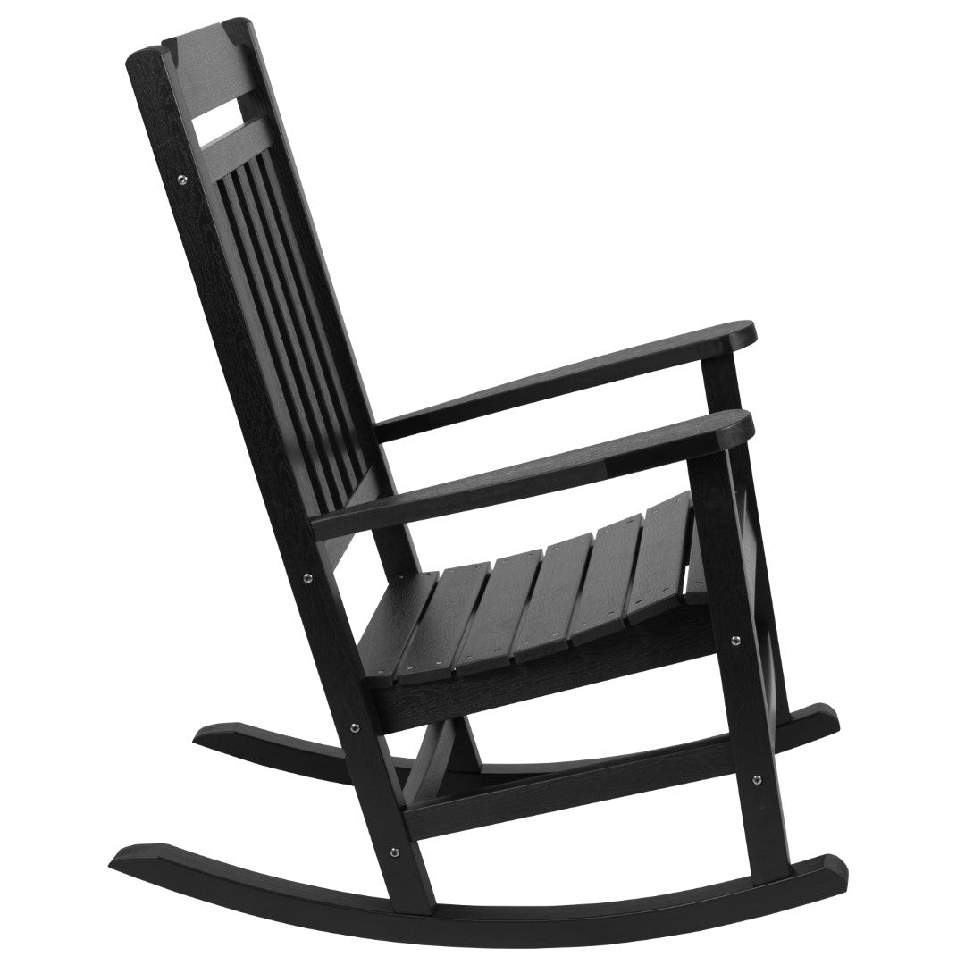 Premium Set of Two All-Weather UV-Resistant Poly Resin Rocking Chairs with an Adirondack Style Side Table for Indoor and Outdoor Use