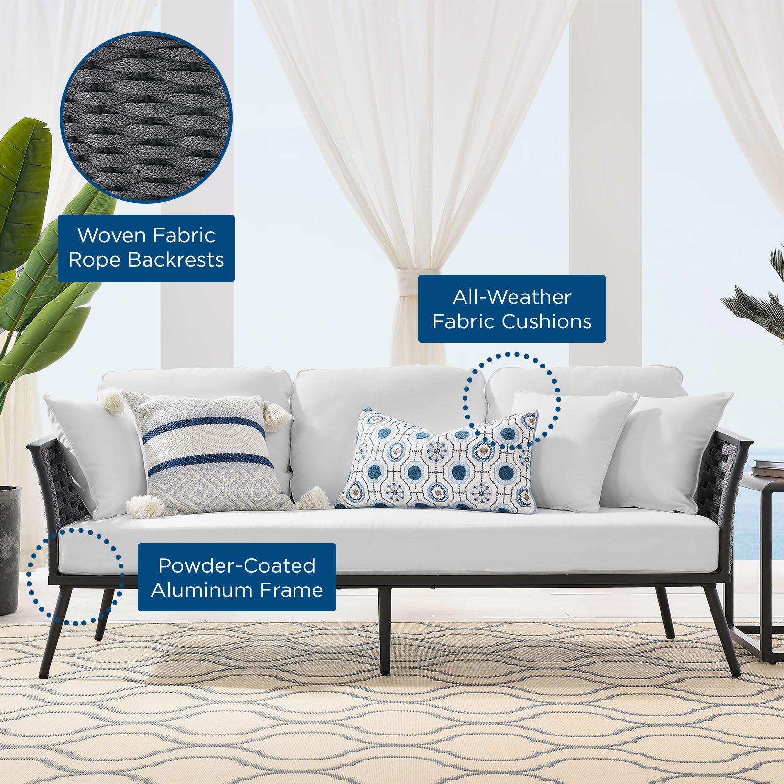 Stance Modern Outdoor Patio Sofa Set with All-Weather Cushions and Aluminum Frame for Relaxing Gatherings