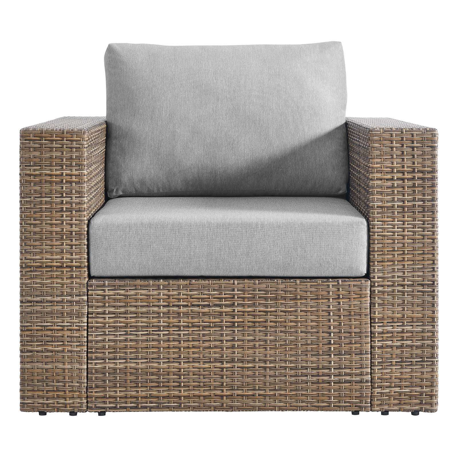Convene Outdoor Patio 4-Piece Furniture Set - Elegant Synthetic Rattan Weave Design, All-Weather Resistant Cushions and Tempered Glass Top Table for Outdoor Spaces