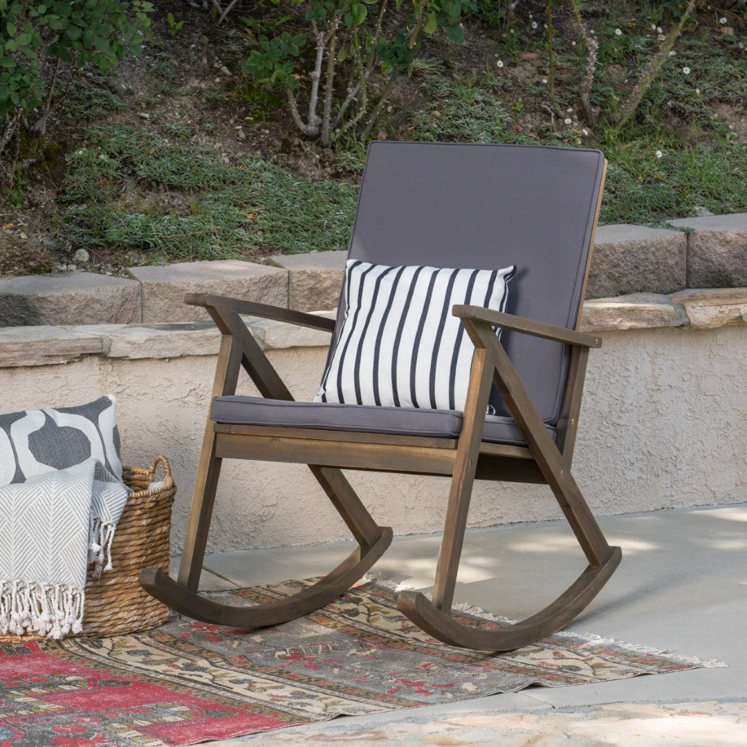 Christopher Knight Home® Gus Acacia Wood Outdoor Rocking Chair with Comfortable Cushion: A Durable, Safe, and Stylish Seating Option for Relaxation