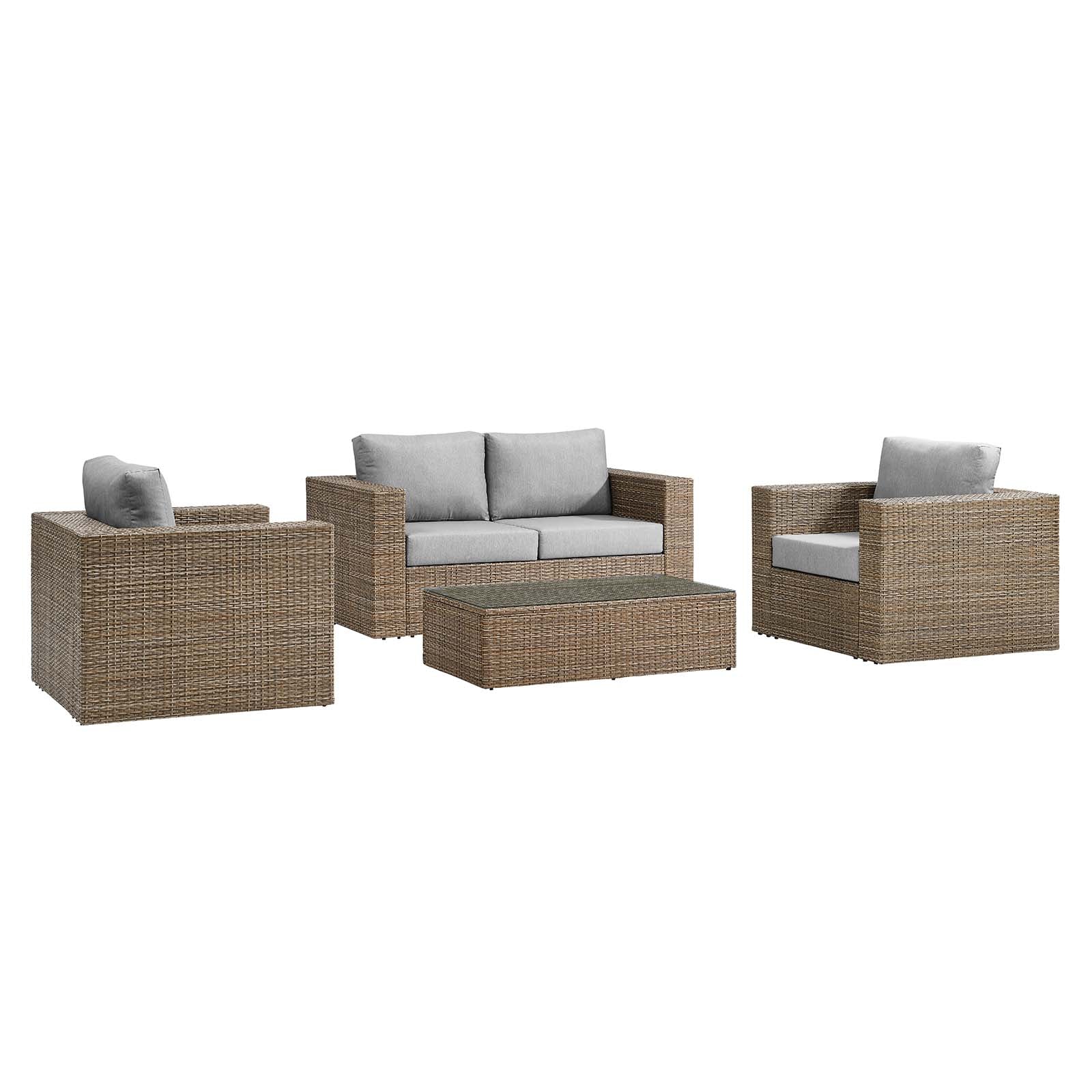 Convene Outdoor Patio 4-Piece Furniture Set – Stylish Rattan Weave, All-Weather Cushions & Table
