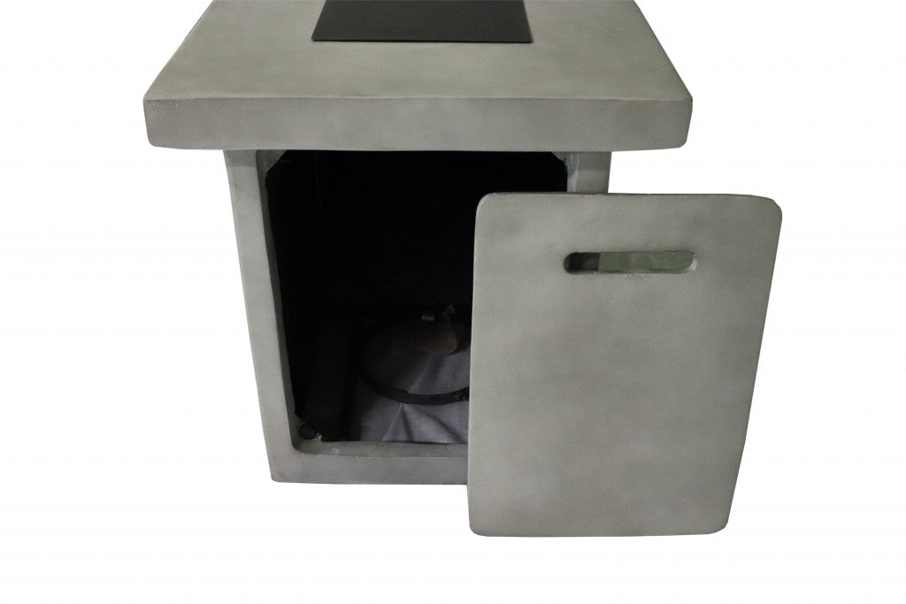 Stylish Rectangular Grey Cement Propane Gas Fire Pit with Lava Rocks & Control Panel