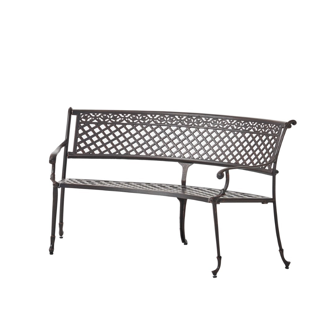 Christopher Knight Home® Tahoe Sector Outdoor Curved Loveseat Bench in Copper - Sturdy Aluminum, Diamond - Cross Design, 65x27x32.75