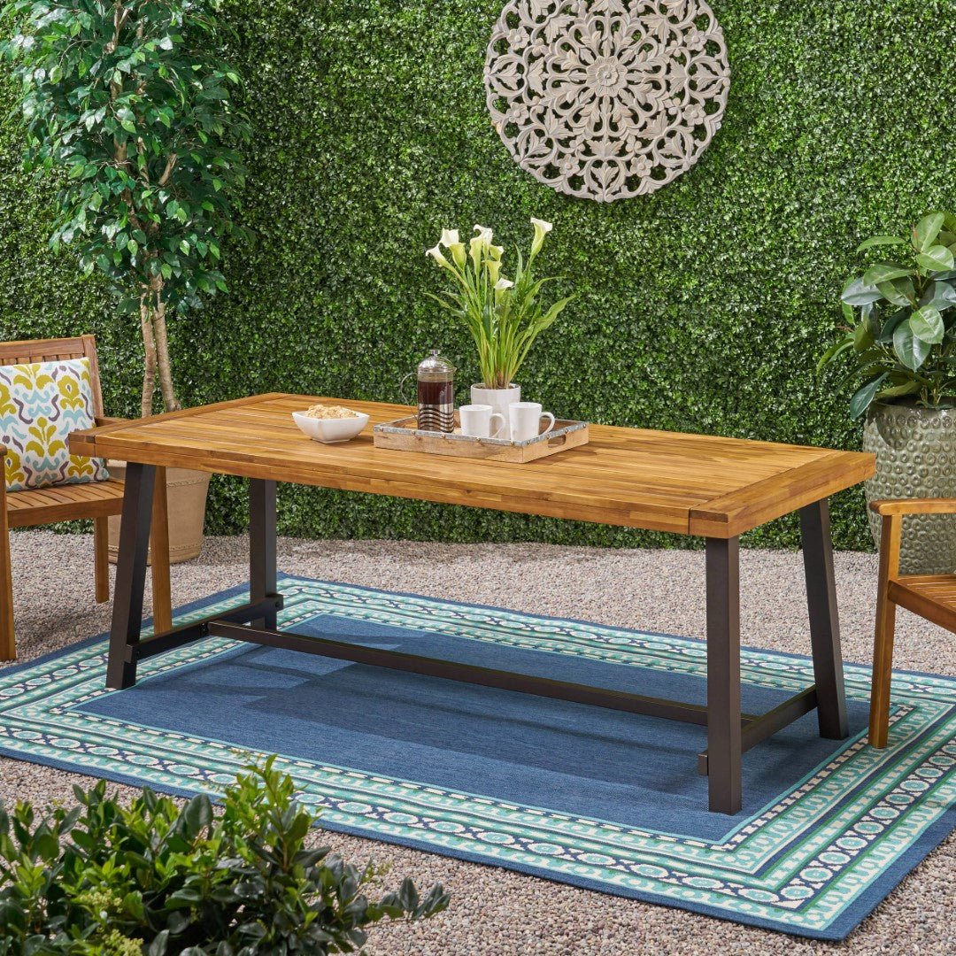 Christopher Knight Home® Carlisle Outdoor Eight Seater Wooden Dining Table, Teak and Rustic Metal Finish