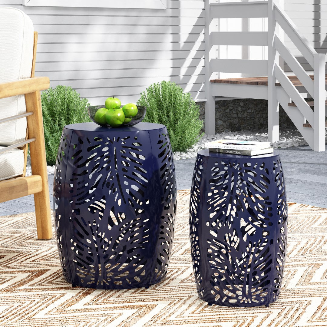 Christopher Knight Home® Satterlee Outdoor Metal Side Table Set of 2 - Stylish Barrel-Shaped Design