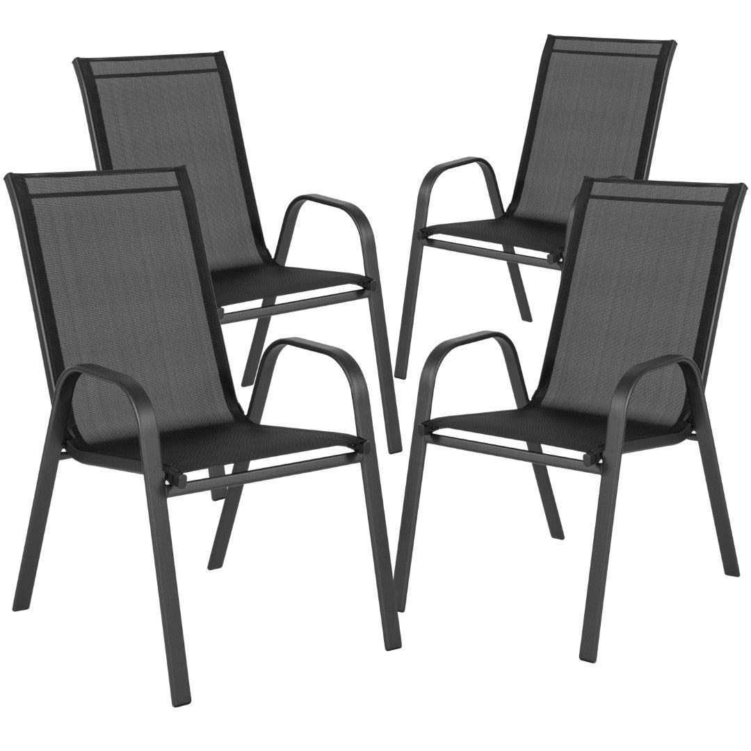 Commercial-Grade Outdoor Stackable 4-Pack Patio Chairs with Flex Comfort Material and Sturdy Metal Frame