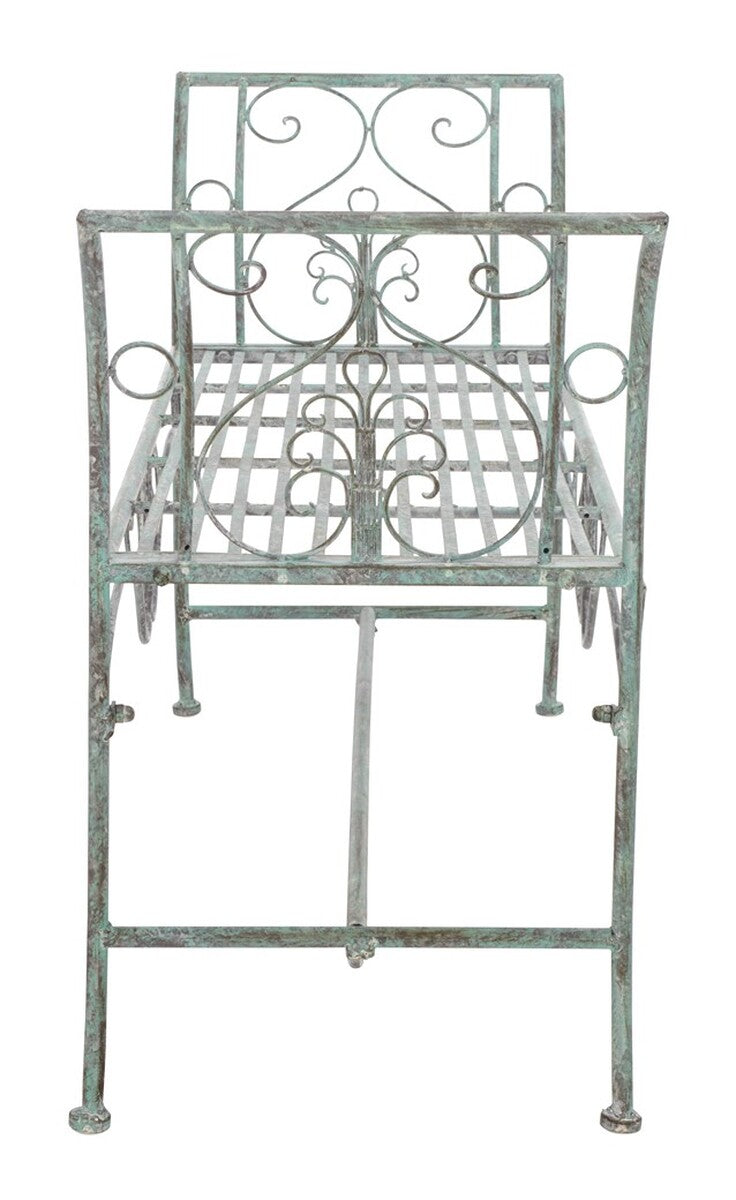 Adina Wrought Iron Outdoor Garden Bench with Victorian Elegance and Intricate Scrolls