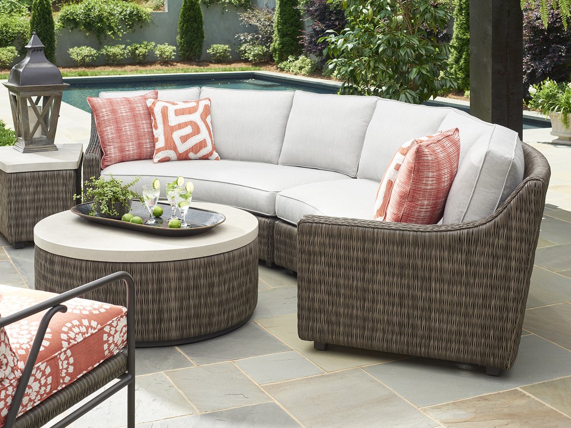 Tommy Bahama 3900 - 950 All - Weather Outdoor Accent Table with Wicker and Weatherstone Top
