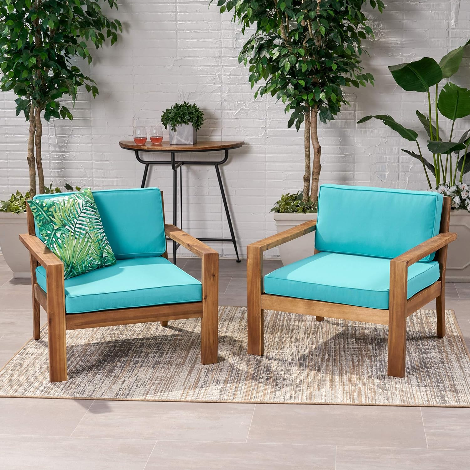 Christopher Knight Home® Santa Ana Club Chair Set of 2, Durable Acacia Wood, Wire-Brushed Finish, Water-Resistant Cushions
