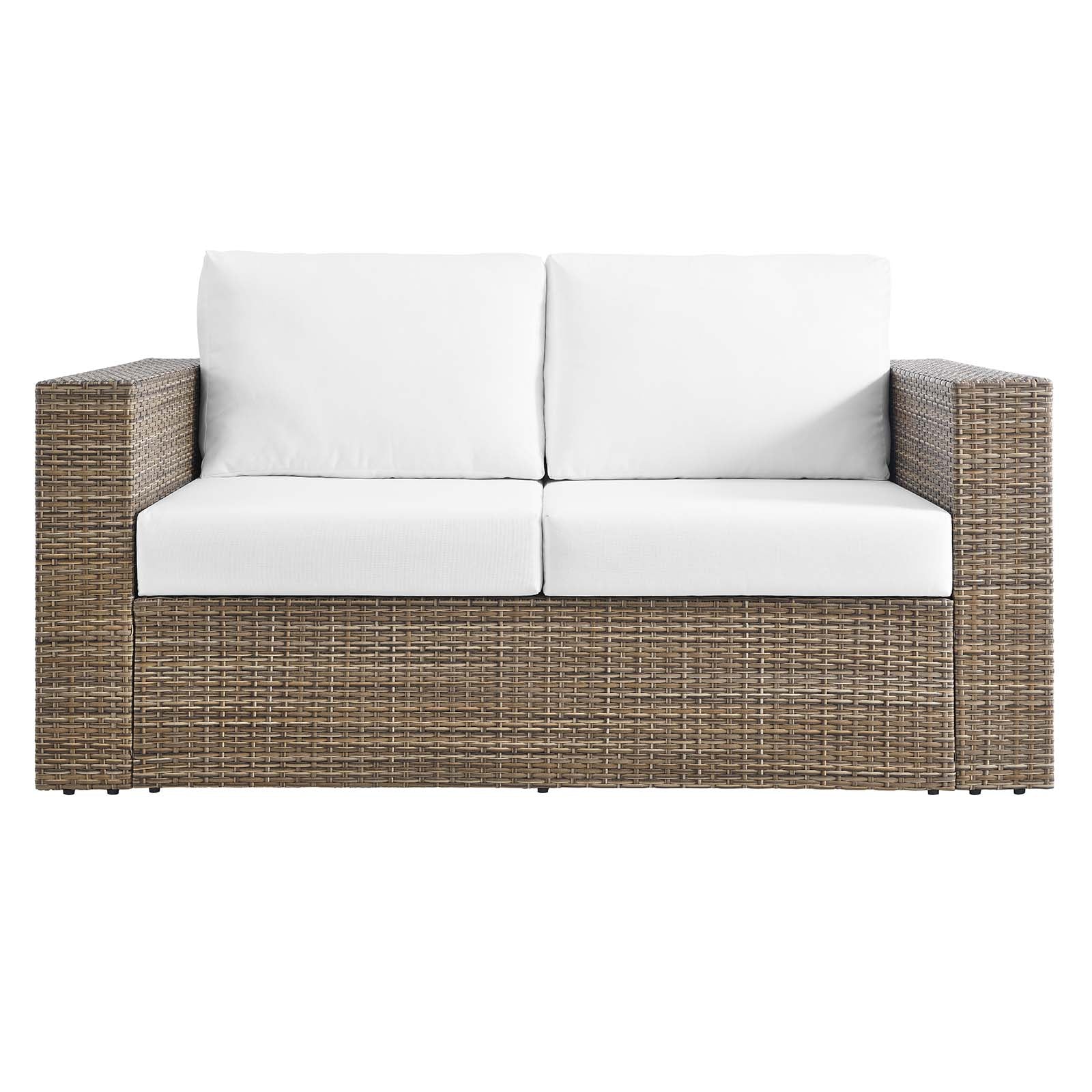 Convene Outdoor Patio 4-Piece Furniture Set - Elegant Synthetic Rattan Weave Design, All-Weather Resistant Cushions and Tempered Glass Top Table for Outdoor Spaces