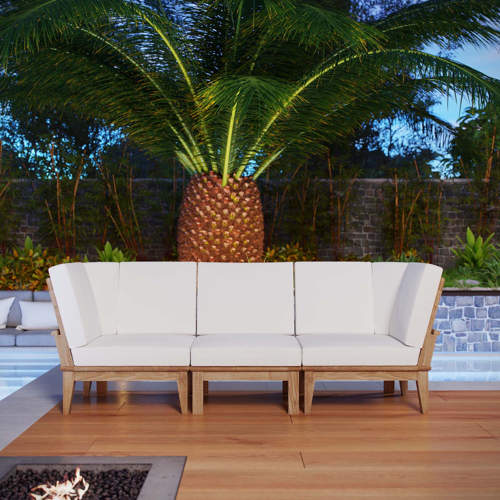 Marina Teak Wood Outdoor Patio Sofa Sectional Set - Sturdy and Weatherproof Design Ideal for Your Patio Relaxation