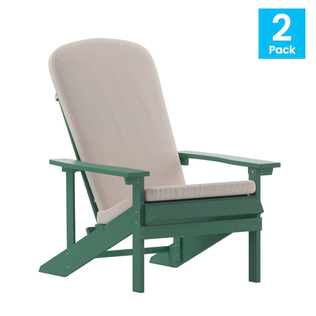 Commercial - Grade Outdoor Set of Two All - Weather Poly Resin Wood Adirondack Chairs Equipped with Cream - Colored Cushions Ideal for Decks, Porches, and Patios