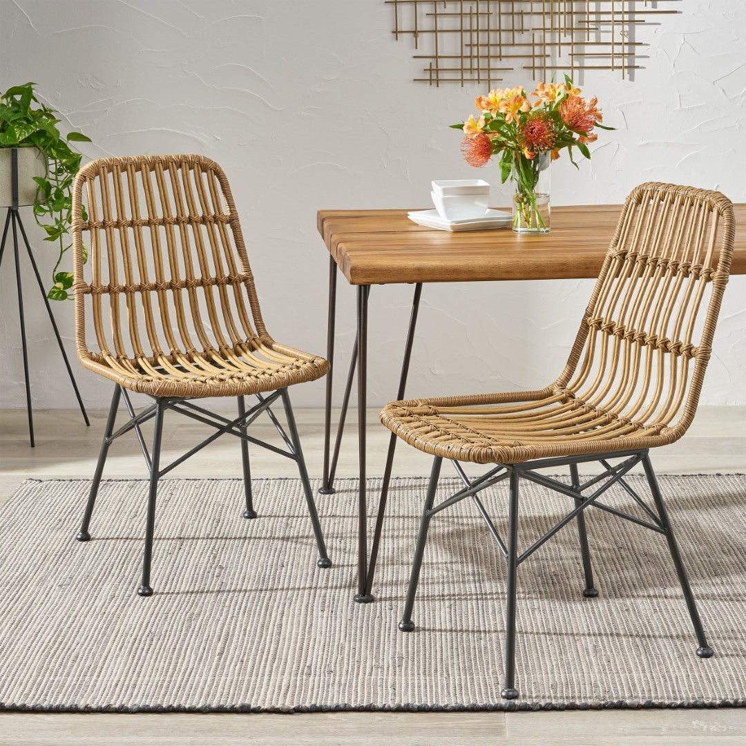 Christopher Knight Home® Modern Rattan Dining Chairs, Set of 2 - Light Brown/Black, Iron Frame
